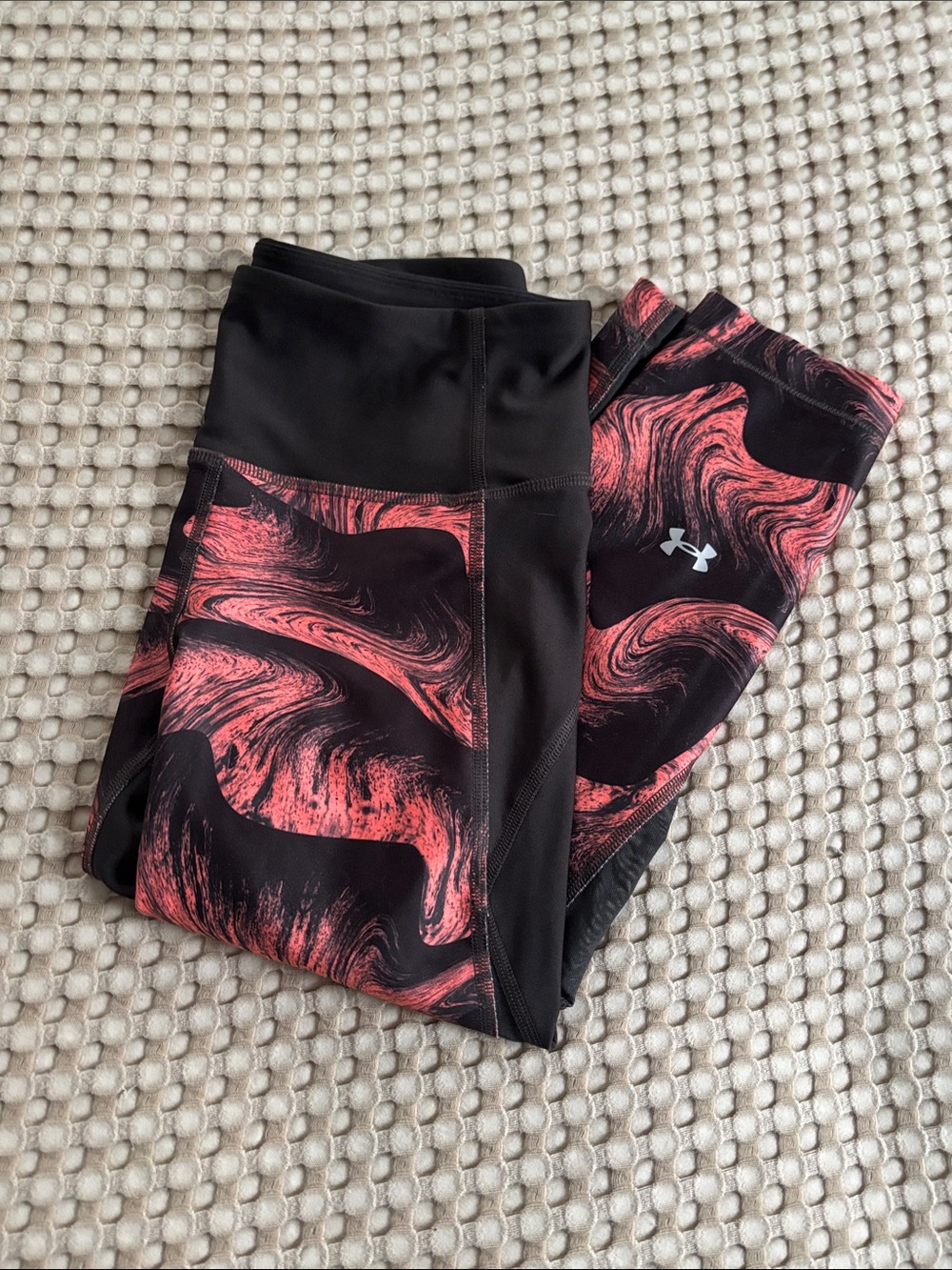 Under Armour Black Leggings with Coral Swirl Accent
